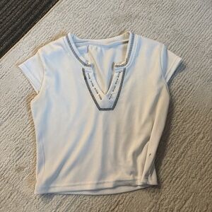 Urban Outfitters White and Gray Embroidered Tee